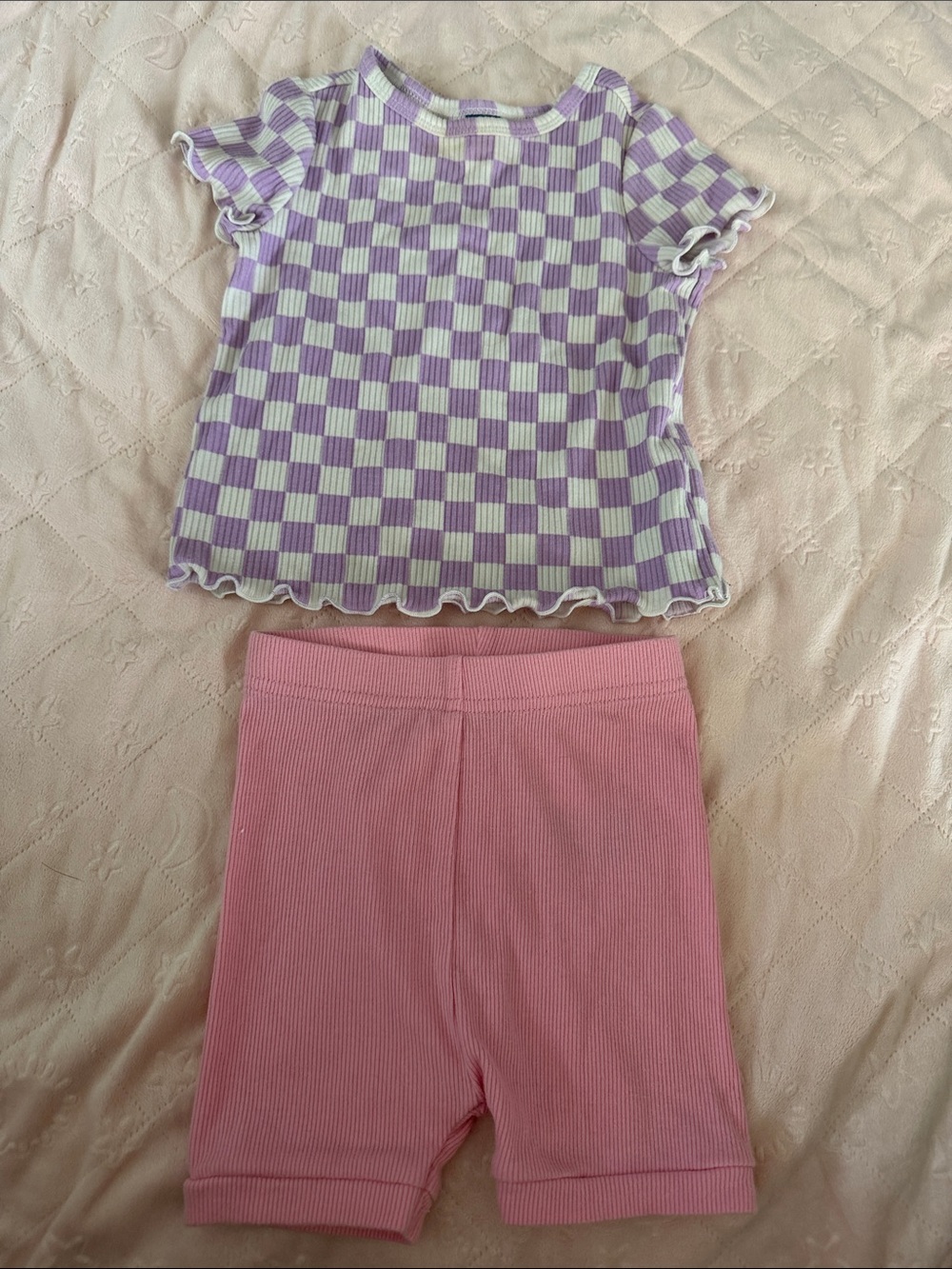 Toddler Ribbed Tee & Shorts Set in Coral, Mint, Pink & Lavender 12-18 months - Picture 7 of 9